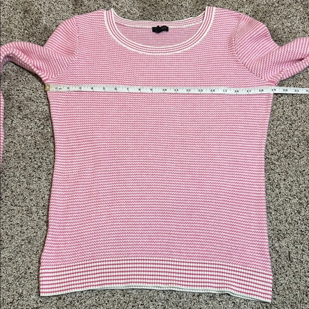 Talbots BISHOP SLEEVE STRIPE JACQUARD PULLOVER Pink and White size Small